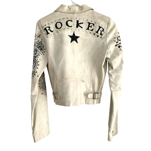 Wilson Leather Vintage Studded Hand Painted Distressed Rocker/Love Jacket Y2K - Picture 3 of 15